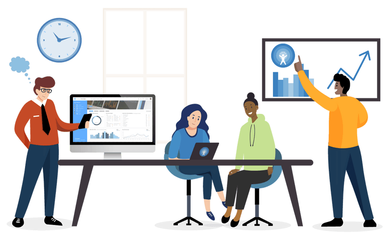 Illustration of people sitting around a table in a conference room